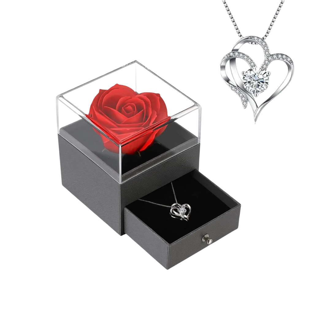 Rose preserved with Doble Heart Necklace