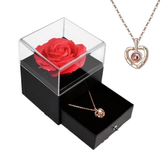 Rose preserved with Symmetrical Heart Necklace