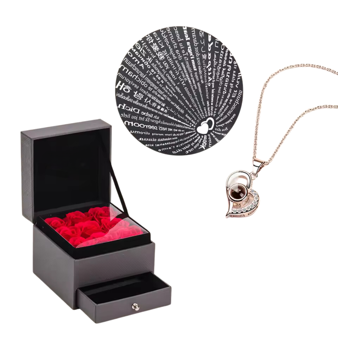 12 rose preserved with Necklace - Limited Edition