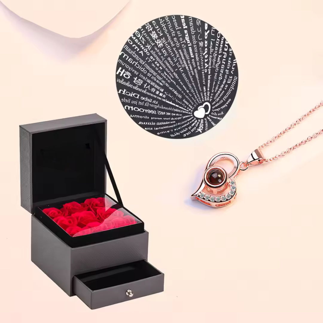 12 rose preserved with Necklace - Limited Edition