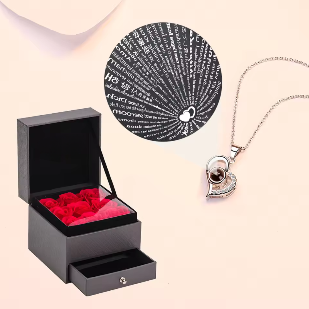 12 rose preserved with Necklace - Limited Edition