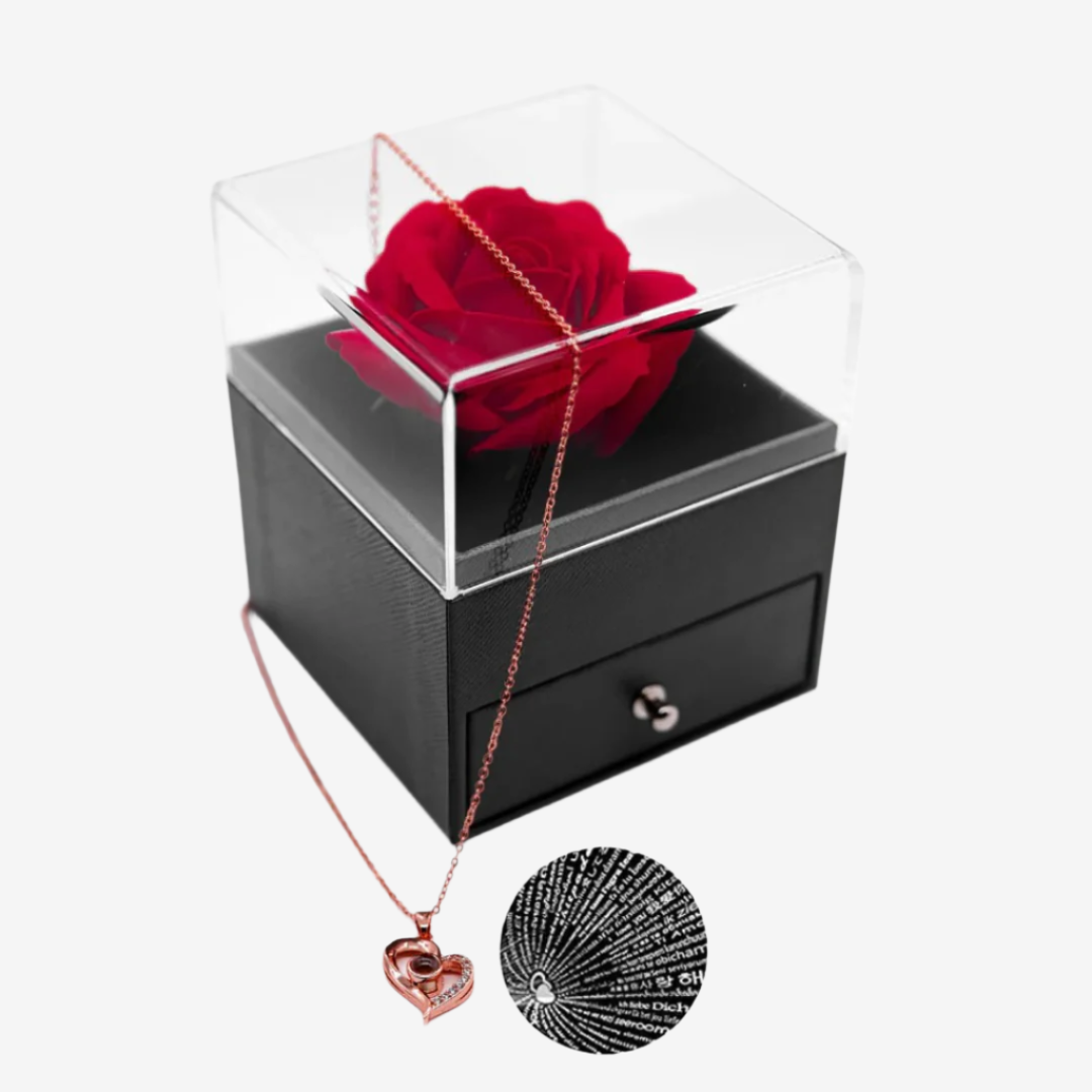 Rose preserved with Large Heart Necklace