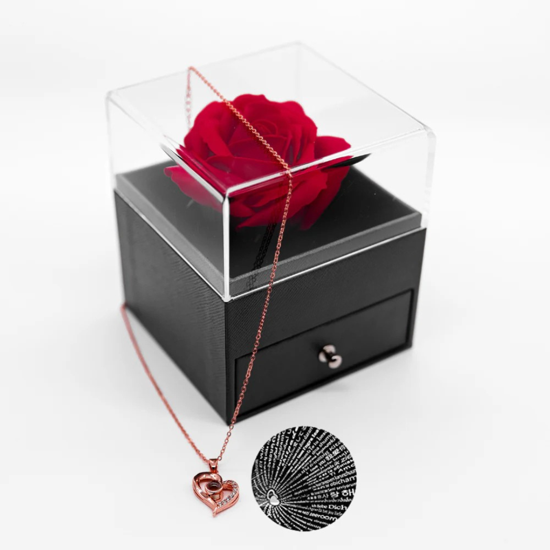 Rose preserved with Large Heart Necklace