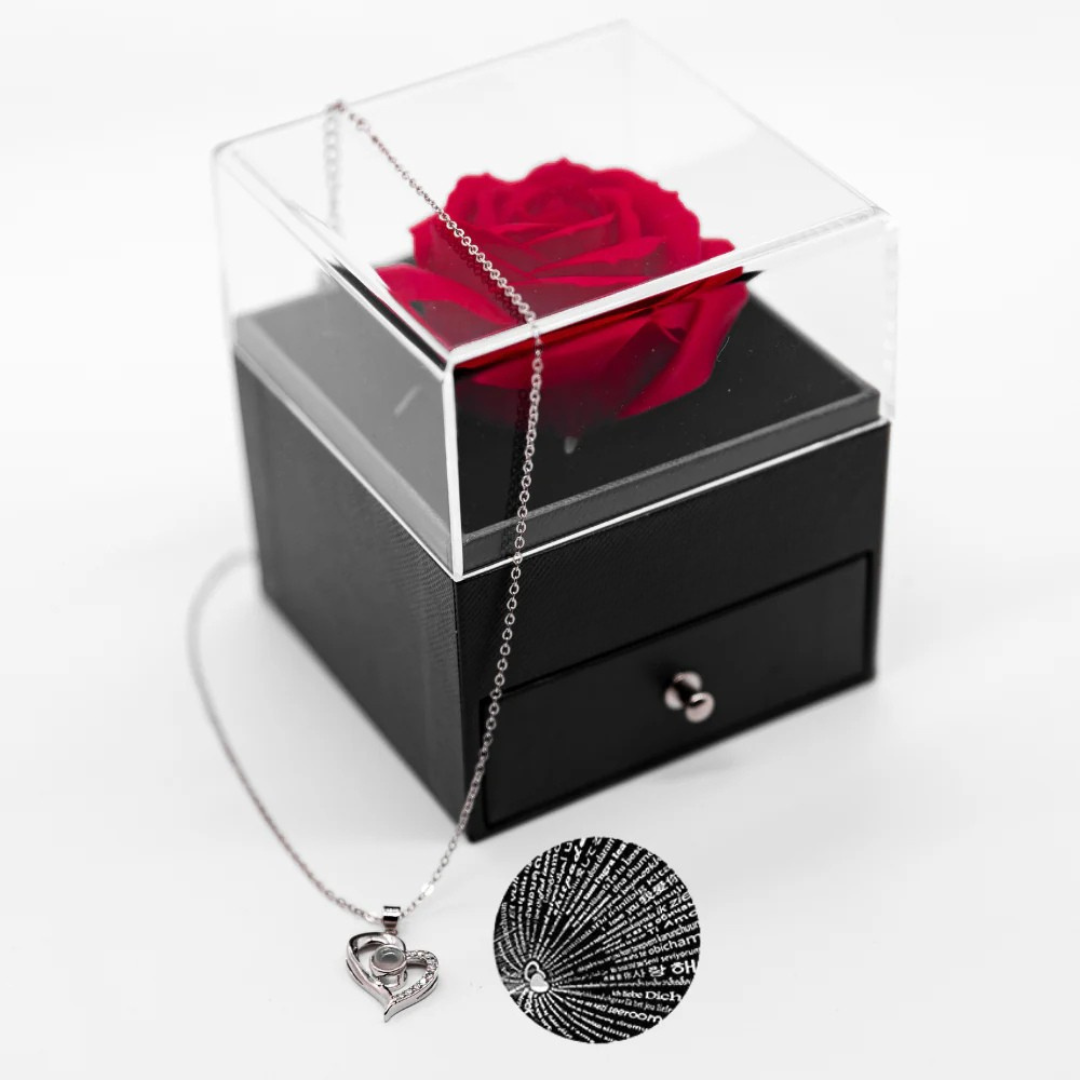 Rose preserved with Large Heart Necklace