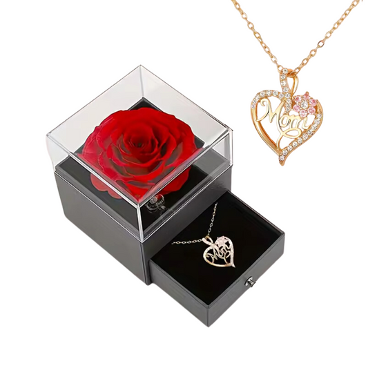 Rose preserved with Mom Heart Pendant Necklace