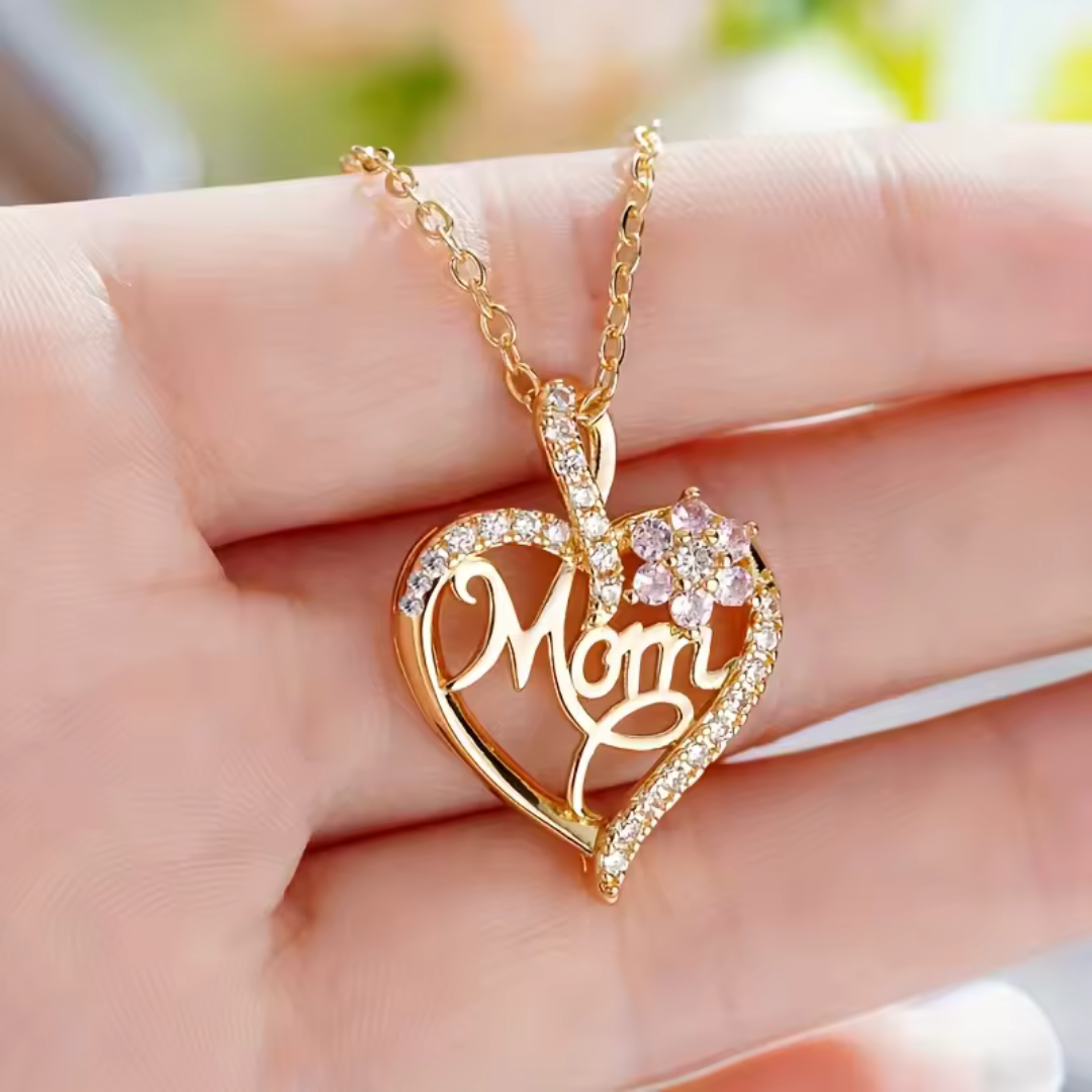 Rose preserved with Mom Heart Pendant Necklace