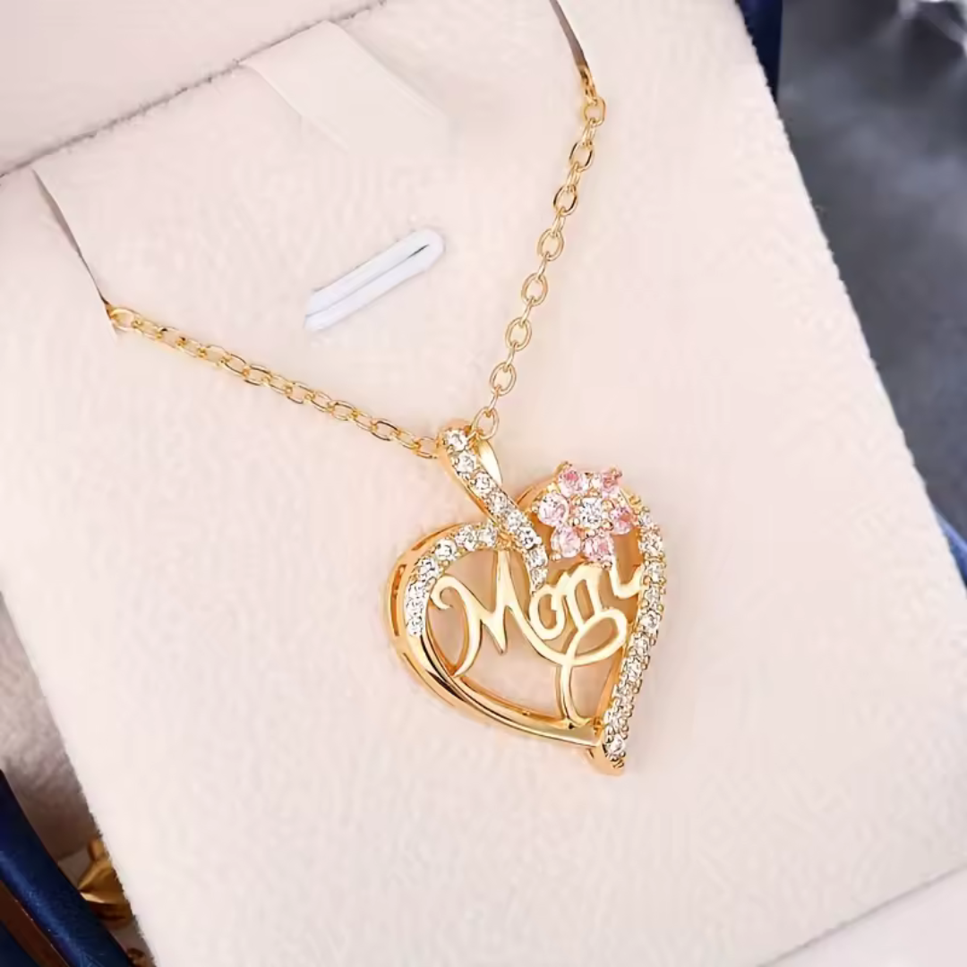 Rose preserved with Mom Heart Pendant Necklace