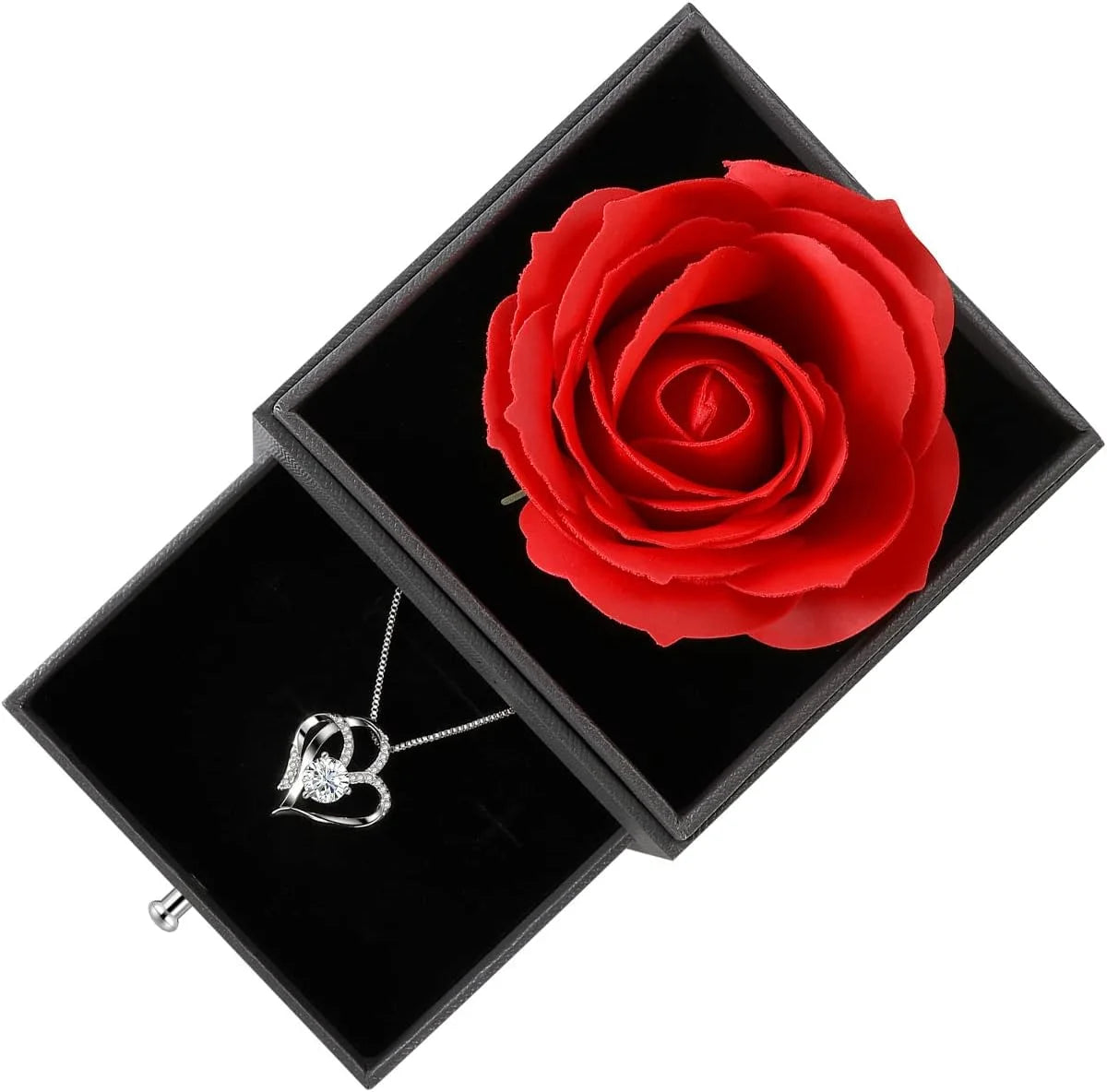 Rose preserved with Doble Heart Necklace